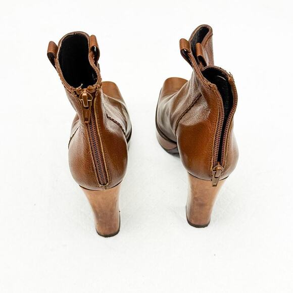 Stuart Weitzman Brown Square Toe Platform Leather Heeled Booties Y2K Size 6.5 - Picture 3 of 6
